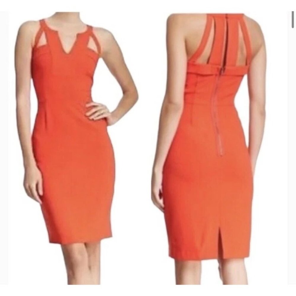 BCBG Orange Sleeveless Bodycon Dress With Strappy Back‎ Detail Size 10
